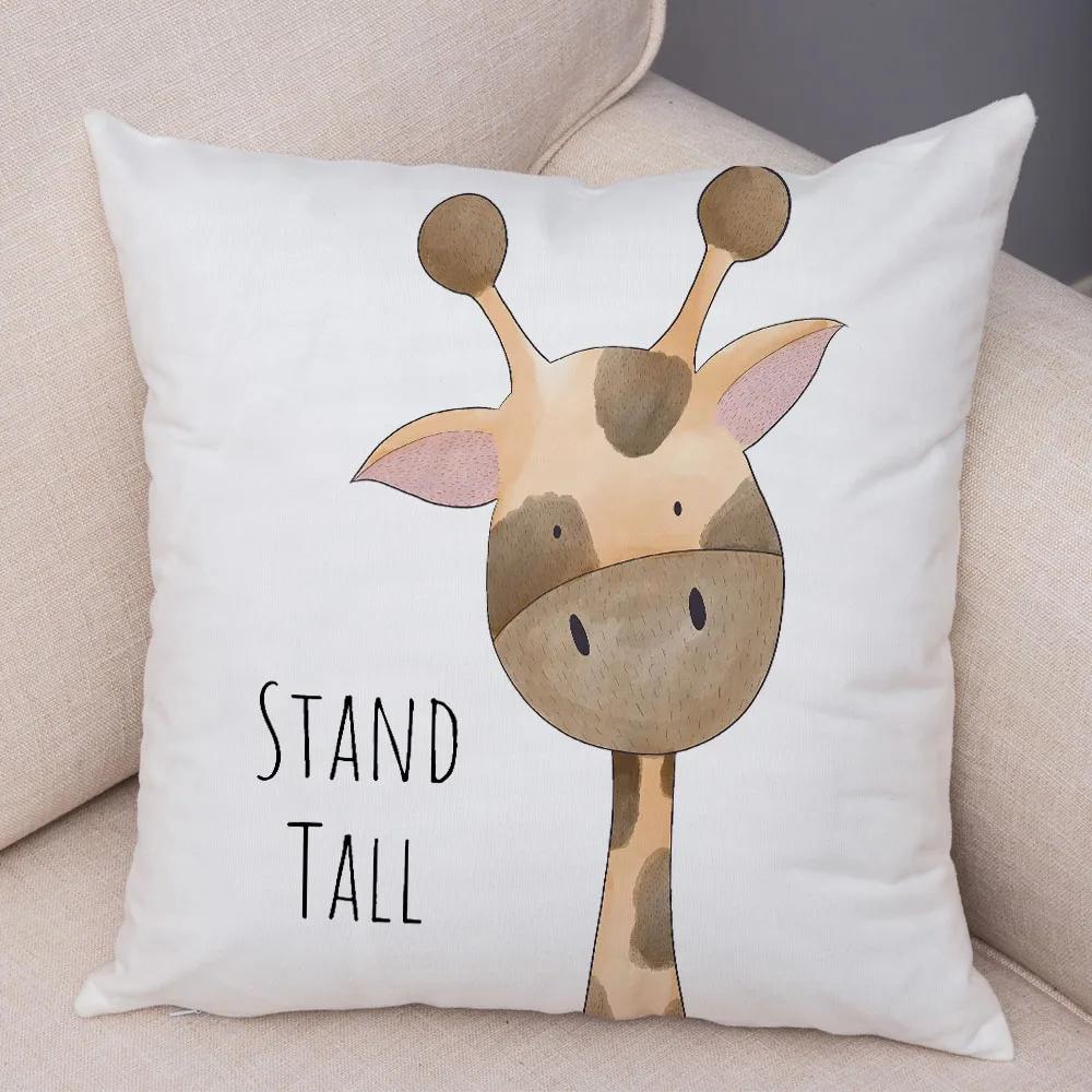 Nordic Be Brave Zebra Hippo Giraffe Pillow Case Decor Cute Animal Cushion Cover for Sofa Lion Fox Soft Plush Pillowcase 45x45cm