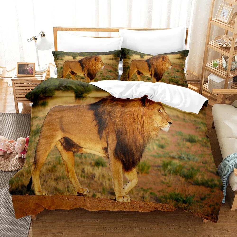 Comforter 3D Lion Print S King Size Animal Bedding Set Starry Galaxy Comforter Microfiber +Pillow Shams