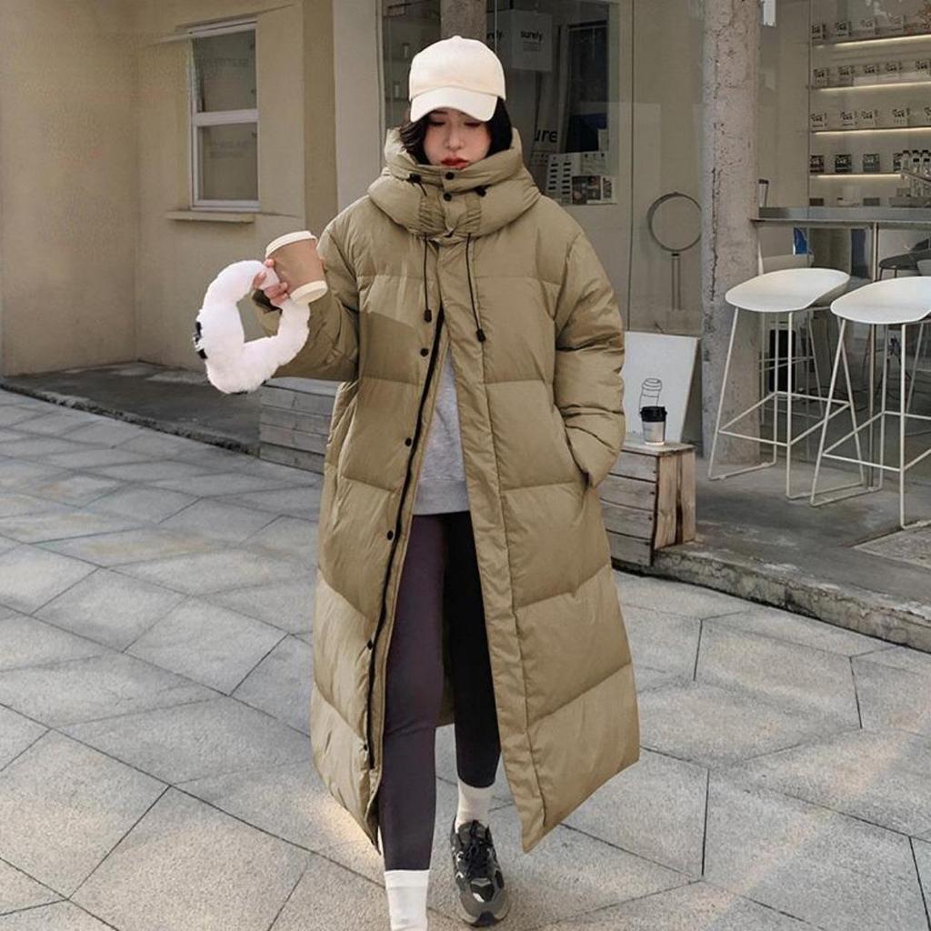 Women Casual Sweet Long Sleeve Single Breasted Super Long Parkas 2026 Winter Oversized Outerwear Jacket Warm Thick Solid Coat