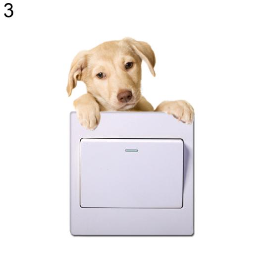 Cute Animals Wall Switch Dog Cat Removable Sticker Home Kids Room Decal Decor