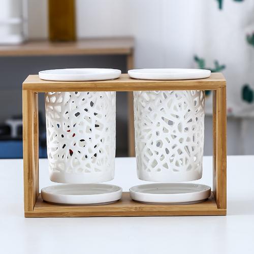 Ceramic Chopstick Holder Household Drain Storage Rack Chopstick Cage Hollow Design Wooden Shelf Kitchen Supplies Household Tools