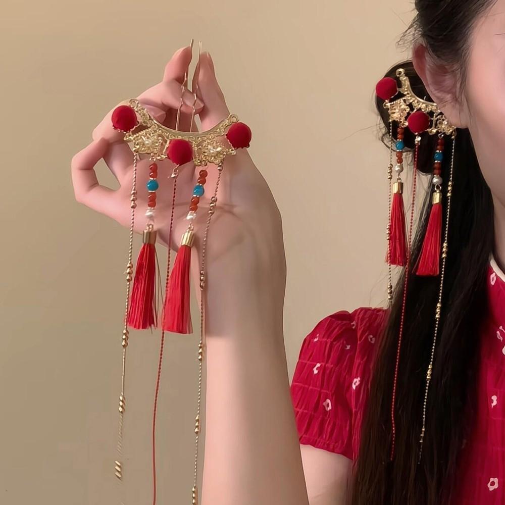 Pearl New Year Headdress Tassel Hanfu Hair Stick Hair Chopstick Bridal Hair Accessories Daily