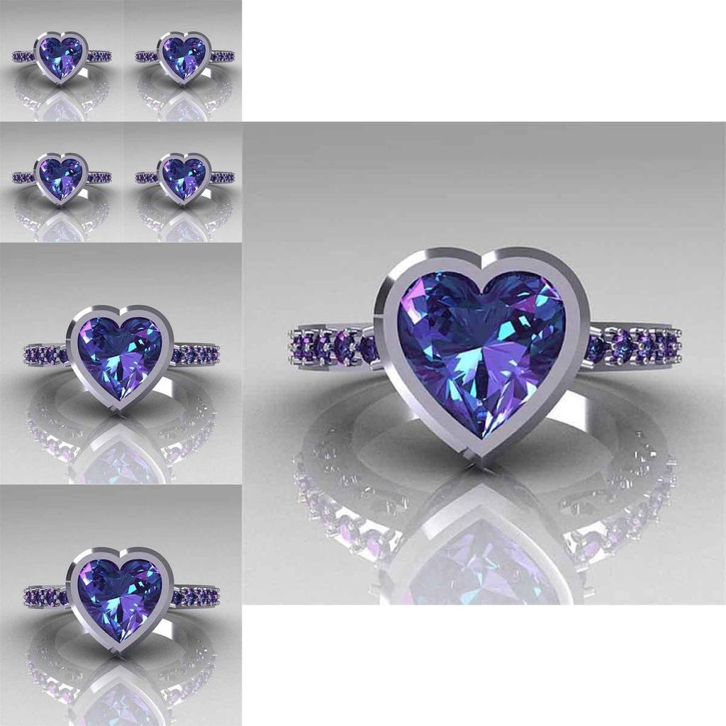 Stunning Fashion Purple Amethyst Heart Gem Wedding Ring For Elegant Brides