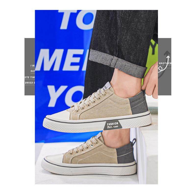 Herren Canvas Low-Top Sneaker Lässige Schnürschuhe mit Kontrast-Fersenkappe für den täglichen Gebrauch