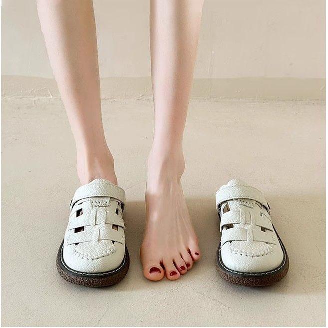 

Босоножки Баотоу для женщин 2025 Новая весенне-летняя обувь, Полушлепанцы на толстой подошве с двумя вариантами носки, Пляжные римские сандалии 40 грязно-белый