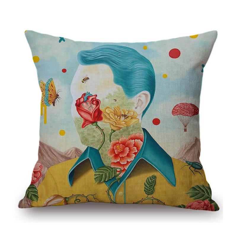 Rafael Silveira Surrealism Oil Painting Pretty Faceless Girl Flower Growth Cotton Linen Sofa Throw Pillow Case Cushion Cover