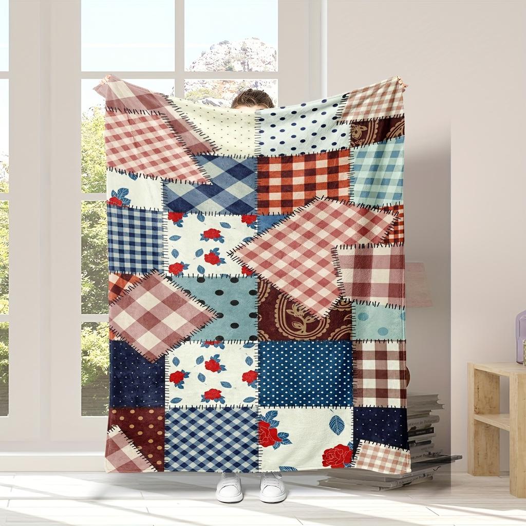 Vintage Pastoral Splicing Series Blankets Four Seasons Blankets Home Flannel Blankets Holiday Gift Blankets