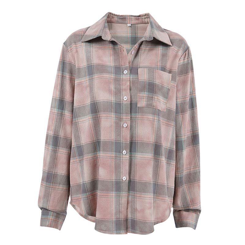 

Fashion Loose Gingham Shirt 2025 Autumn Leisure Long Sleeves Lapel Women s Blouse Easiest for Match Plaid Light brown L(Suggested 57.50 kg-62.50 kg)