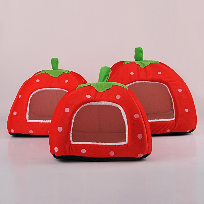 

Soft Cat House Foldable Leopard Strawberry Shape Lovely Dog Bed Warm Puppy Kitten Bed Tent Cute Pet Cat Dog Cave Nest S красный