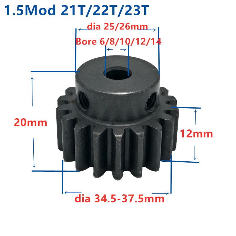 Spur Gear pinion 1.5M 21T 22T 23Teeth Mod 1.5 Width 12mm Bore 6-12mm Teeth 45# steel major gear cnc gear rack transmission RC