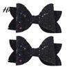 Glitter Bow Hair Clips for Girls 2Pcs Solid Color Clip Girls, Double Layer Sparkling Decorative Toddlers Hairpin, Accessory with Non-Slip Grip