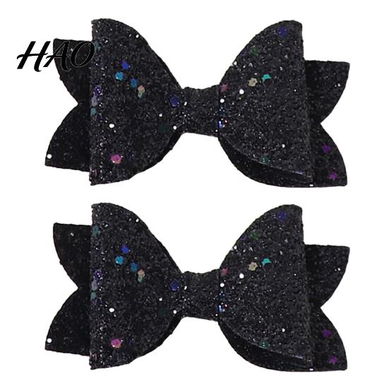 Glitter Bow Hair Clips for Girls 2Pcs Solid Color Clip Girls, Double Layer Sparkling Decorative Toddlers Hairpin, Accessory with Non-Slip Grip