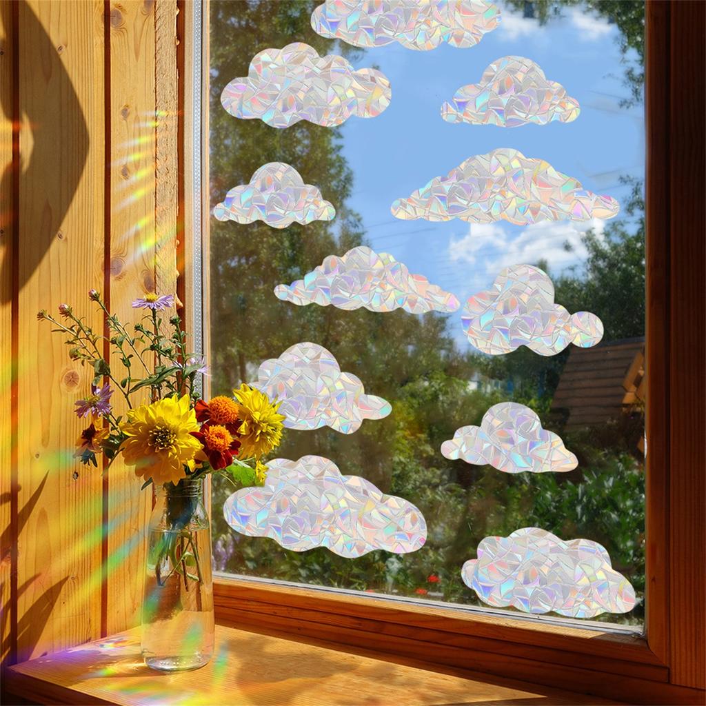 Cloud Suncatcher Window Stickers - Effect, PVC Static Cling Glass Decals For Home Decor & Bird Strike Prevention