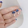 Blue Lotus Flower Earrings for Women Fresh Vintage Classic Art Enamel Tassel Short Earings Stud Party Jewelry Gifts