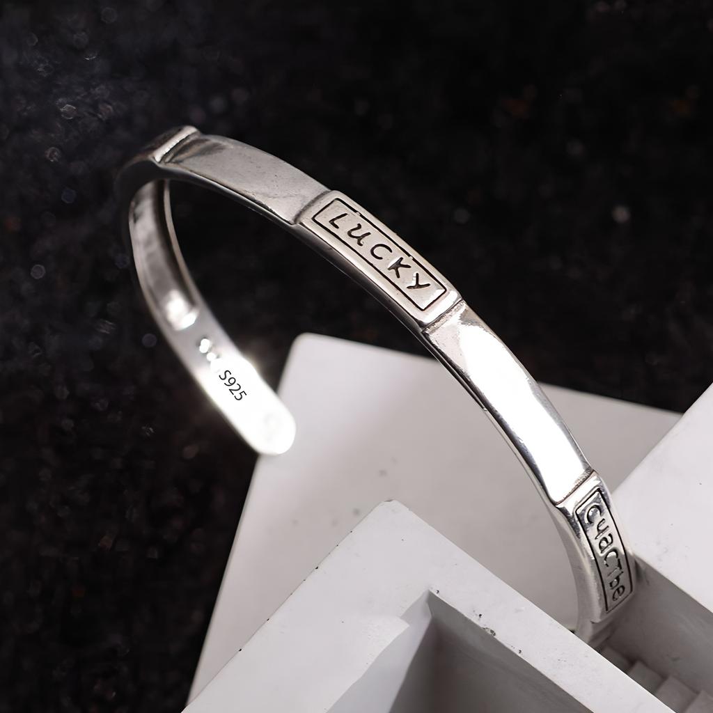 PANJBJ 925 Sterling Silver Feather Adjustable Couple Bangle Gothic Punk Design Women Jewelry Gift Lucky Bracelet Dropshipping