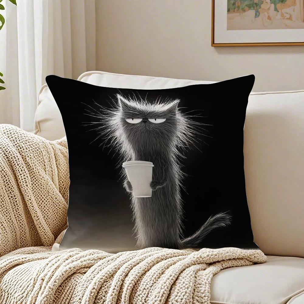 Cute Quirky Modern Art Fluffy Cat Cushion Cover Pillowcase Antidustmite living Room Sofa Decor Cushion Room
