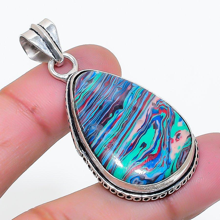 Natural Rainbow Calsilica Gemstone 925 Sterling Silver Pendant 1.85  AP-15159