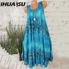 IHUASU Women Summer Sleeveless Floral Print Round Neck Dress