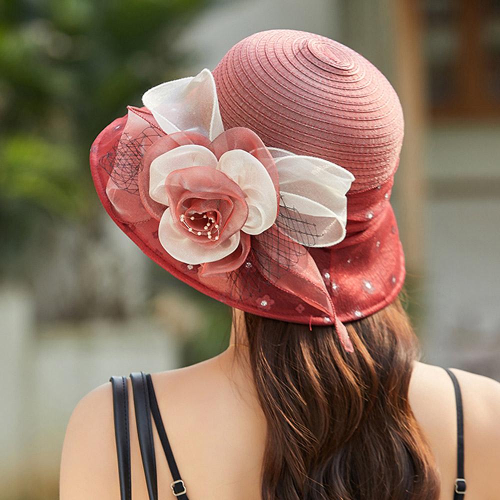 Flower Decor Dotted Sun Hat Wide Brim Beach Hat Fashion Sunshade Cap Women's