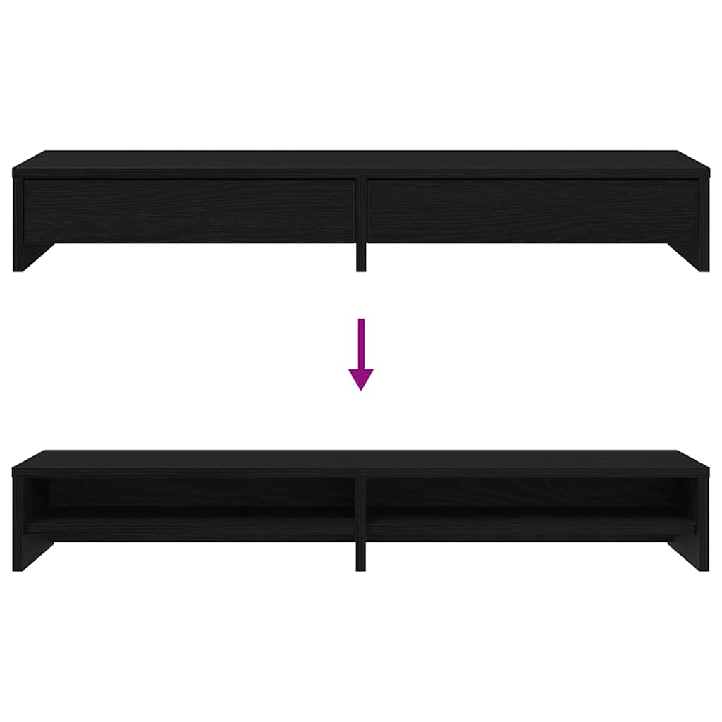 Dual Monitor Stand with Drawers Black Oak Effect 100 X 27 X 15 Cm