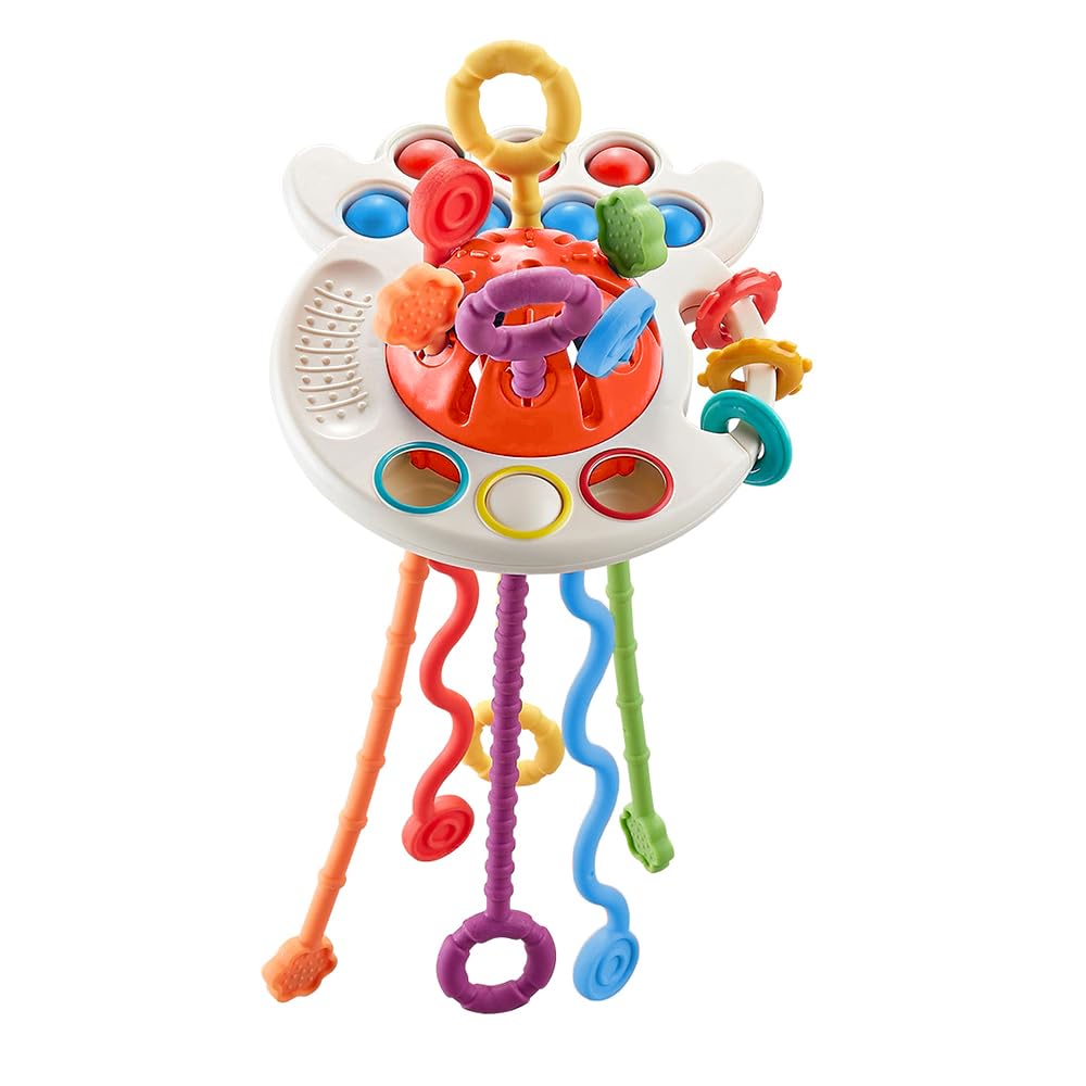 

Детская игрушка с веревочкой, пищевой силиконовый прорезыватель, развивающая игрушка с веревочкой для малышей и детей ясельного возраста, тренировка захвата пальцами, подходит для возраста 1-3+ (красный) красный