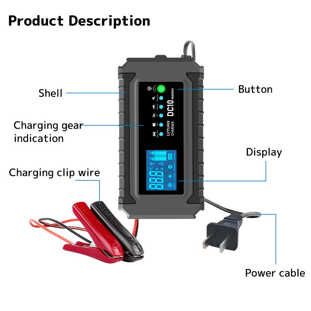 15A LED Battery Charger DC12v/24V AC 220V Charging Device EU Plug For Lead Acid Gel AGM BatteryBattery Pulse Repair Smart Charger