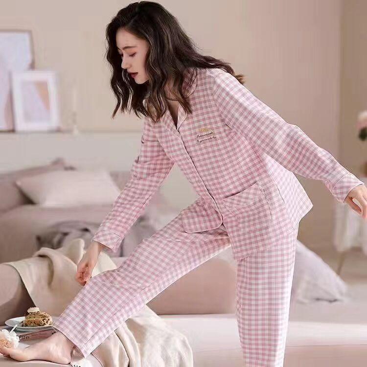 Women's 100% Cotton Long-Sleeve Pajamas for Middle-Aged & Elderly - Loose Cardigan for Autumn/Winter
