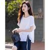 Women's Asymmetric Drawstring Pleated Cotton Spandex T-shirt