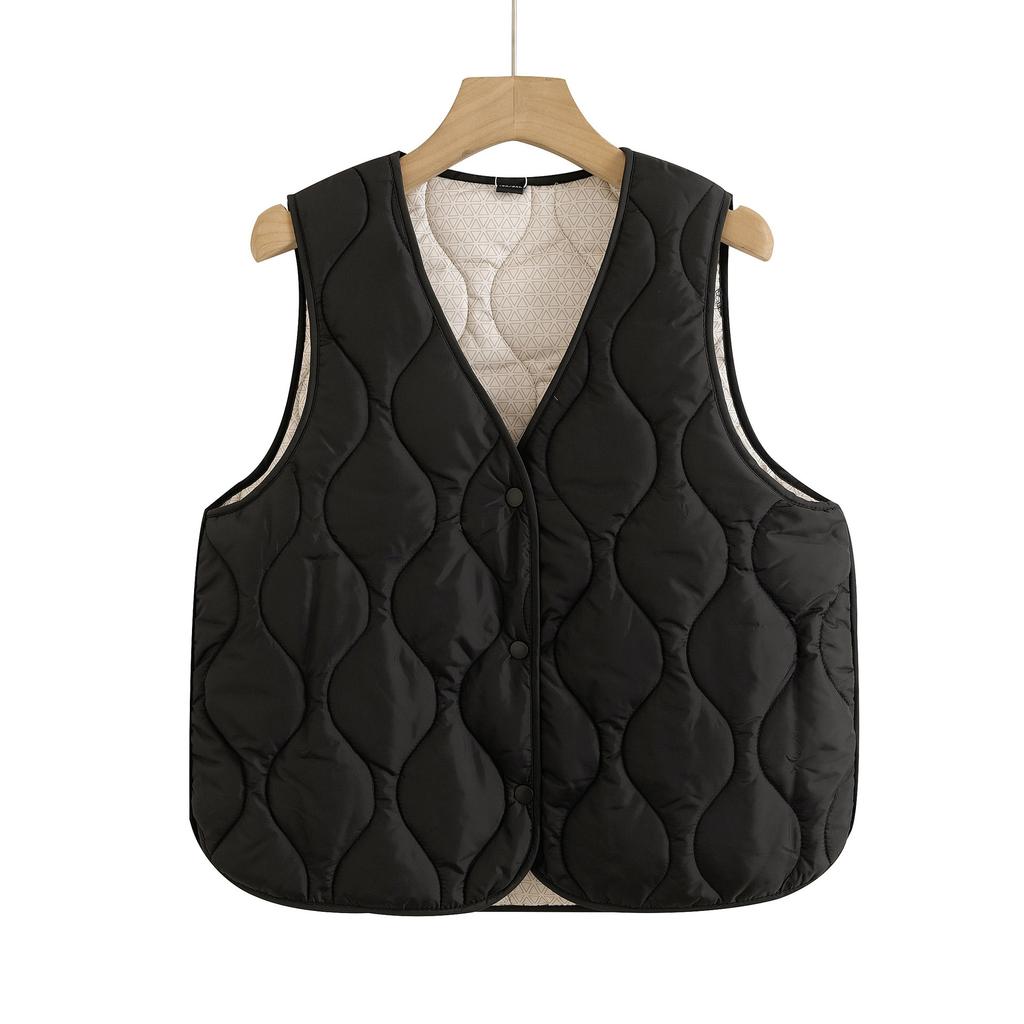 Crew neck quilted warm windproof vest down cotton vest cotton top warm jacket new autumn and winter