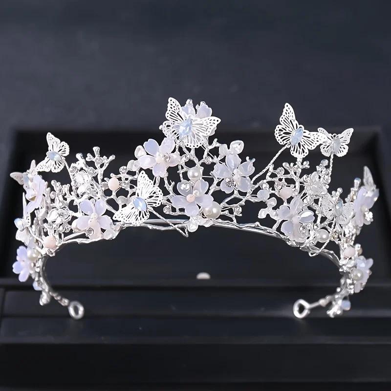 Barock Perle Strass Krone Blume Schmetterling Prinzessin Diadem Stirnband Haarschmuck Damen Braut Hochzeit Haarschmuck Schmuck