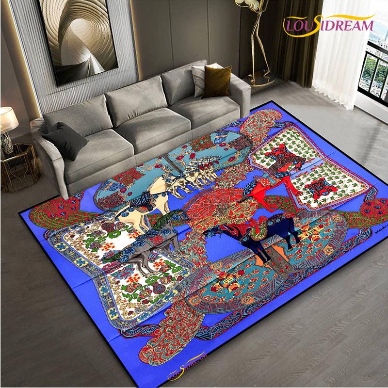 Fashion Ethnic Frame Carpet Horse Home Decor Rectangle Room Rug Black Green Orange Living Room Bedroom Bedside Floor Table Mat