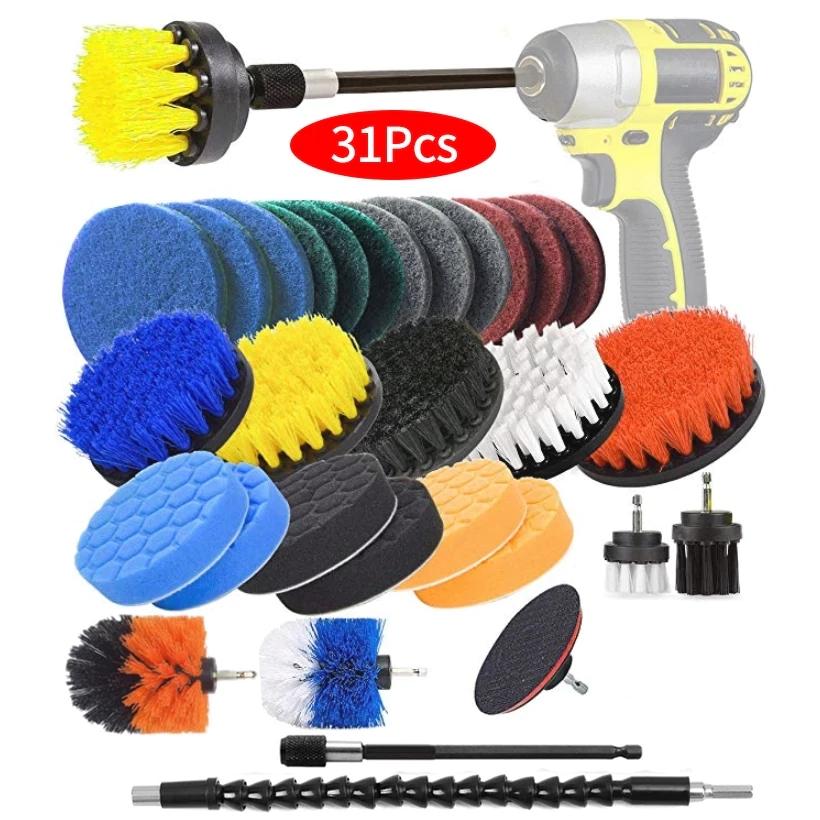 Car Detailig Brushes Set Drill Brush Attachment Set Heavy Duty Power Scrubber Brushes for Bathroom Kitchen Auto Cleaing Supplies