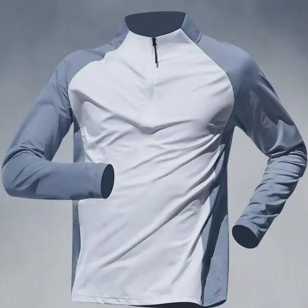 Men's Quick-Dry Sun Protection Sports Long-Sleeve Half-Zip Running Shirt for Spring and Autumn