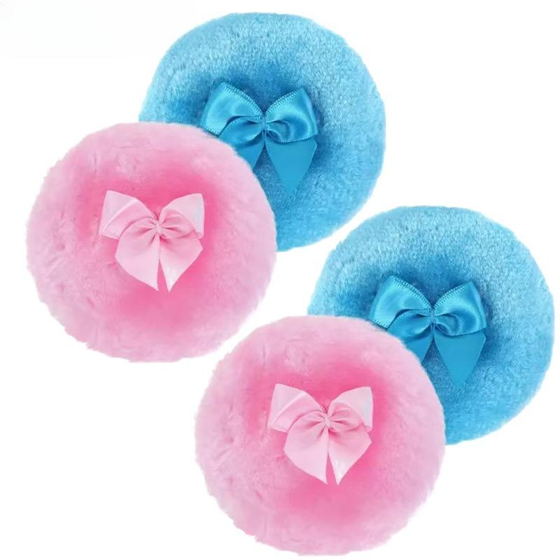 1Pc Ultra Soft Large Fluffy Powder Puff Pink Bow Washable Reusable Velour Face Body Powder Puff Loose Powder Puffs Make Up Tools