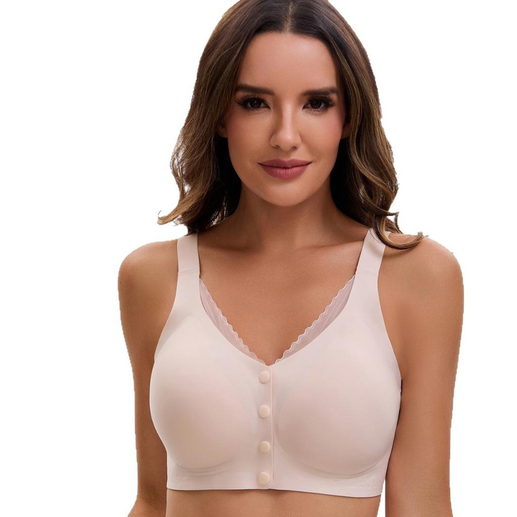 Plus Size Front Closure Wireless Bra - Seamless Thin Jelly Full Support Comfort Bra For Women