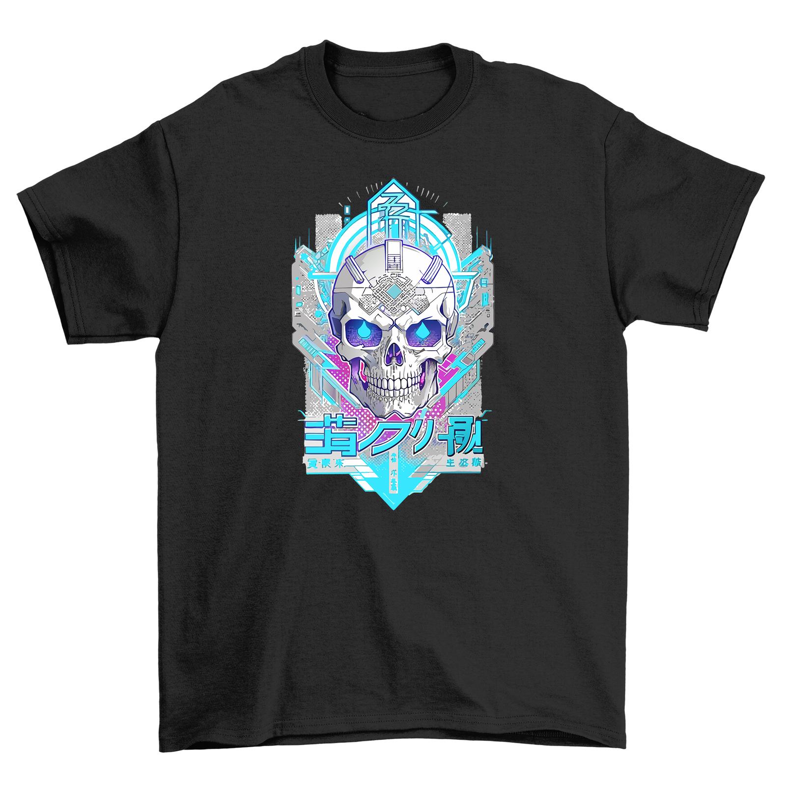 Blue Tech Anime Skull - Funny Skull Graphic Tee, Unisex Cotton T-Shirt Mens Womens Tees Top, Perfect 3XL