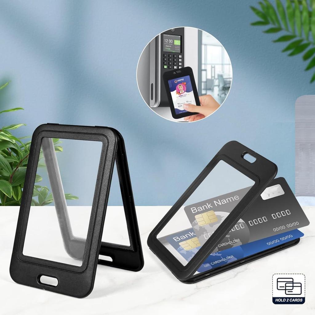 Porta Carte Verticale con Sacchetto Verticale in Plastica Dura Double-Sided, Copertura Protettiva Nera per Carta d'Identità, Carta di Credito, Carta Chiave