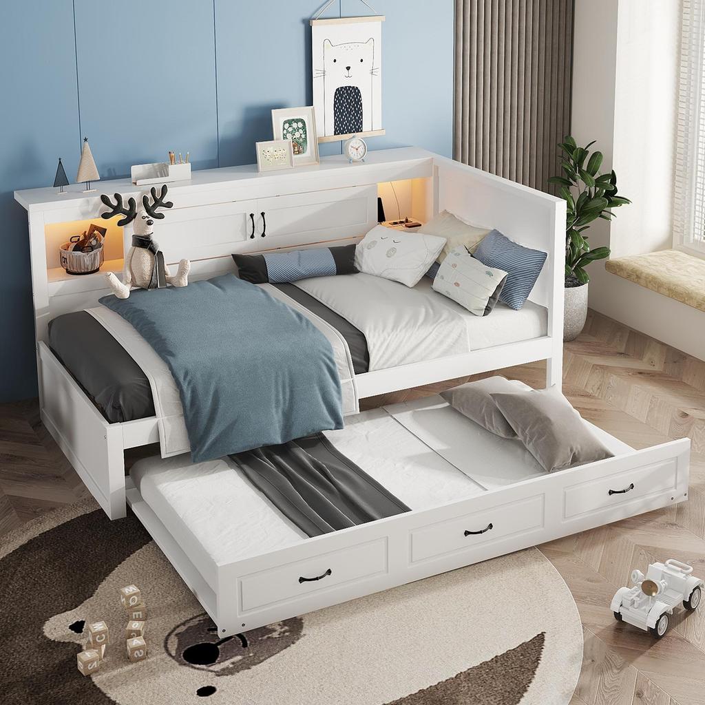 Sofa Bed Flieks 90x200 Pull-out Daybed with LED Lighting, Storage Compartment, Socket + USB