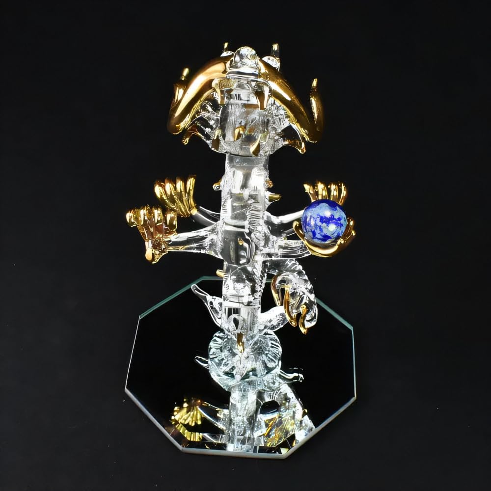 Fourcart Cute Handmade Glass Craft with Natural Stone Rising Dragon (Lapis Lazuli)