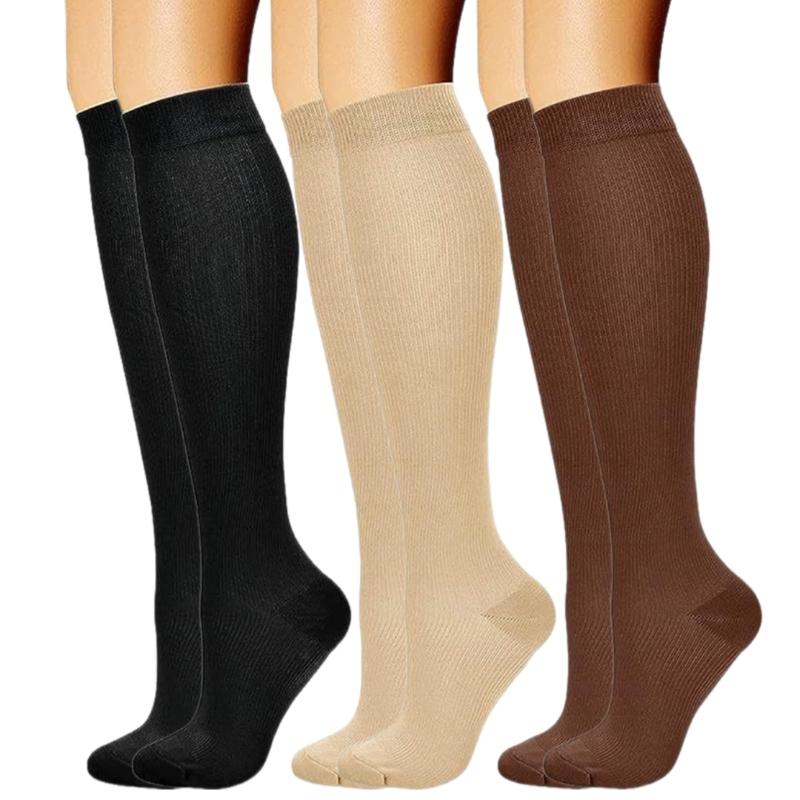 3 Pairs High Elastic Knee Length Compressed Socks for Sports Enthusiasts and Long Distances Traveling Fatigue Relief
