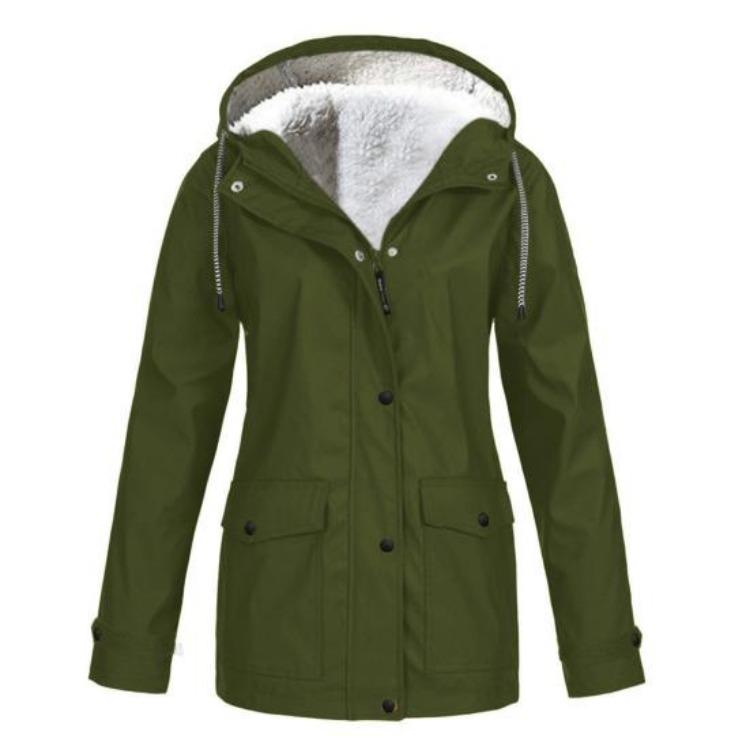 

Winter Fleece Lined Hooded Coat Women Mid Length Plus Size Outerwear Button Zipper Closure XXXXXL