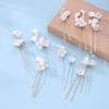 5PCS U-Shape Hairpin with Ceramic Flower Anti-slip Stable Grip Wedding Bridal Headdress for Birthday Stage Party Hairstyle Making