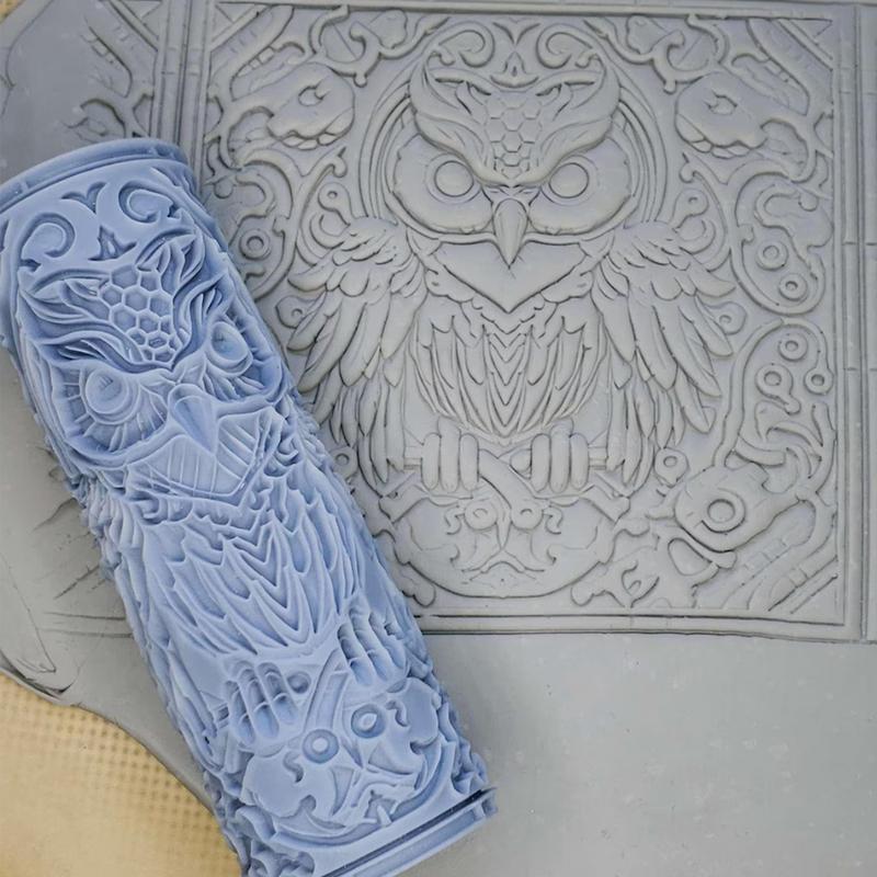 3D Printed Clay Texture Roller Flower and Bird Pattern Pottery Roller Tool Hammered Clay DIY Texture Roller Tool