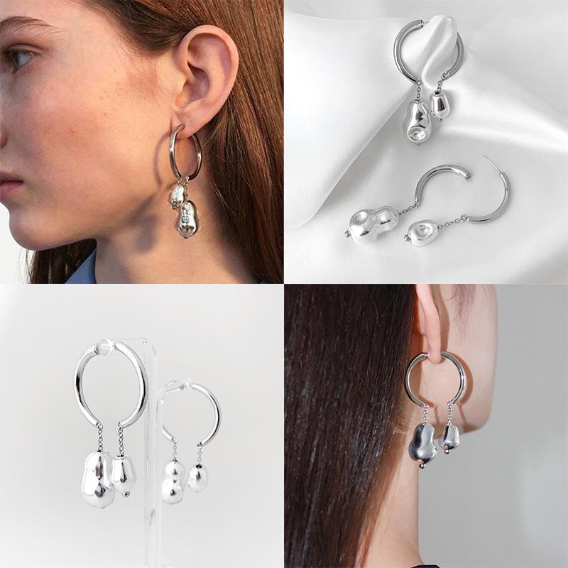 

Designer Silver Hollow Glass Double Ball Earrings with 925 Silver Needle