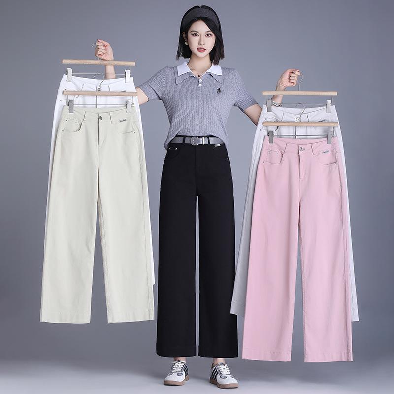 Women's High-Waist Loose Wide-Leg Jeans - Summer 2025, Casual Straight-Leg, Thin Fit for Petite Sizes