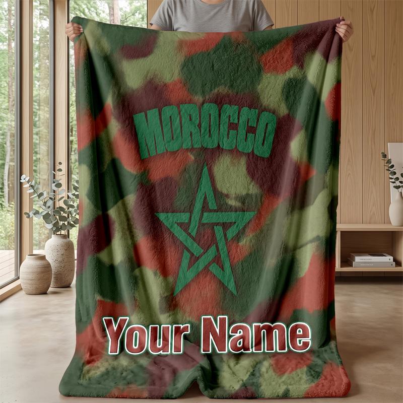 Custom Text Flannel Throw Blanket, Lightweight Cozy Bed Sofa BlanketMorocco Football