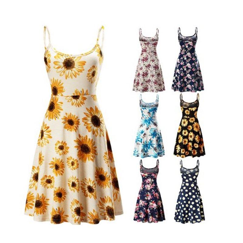 Fuerfits Women's Casual Beach Summer Sleeveless Adjustable Strappy Floral Dress With Premium Quality Comfort