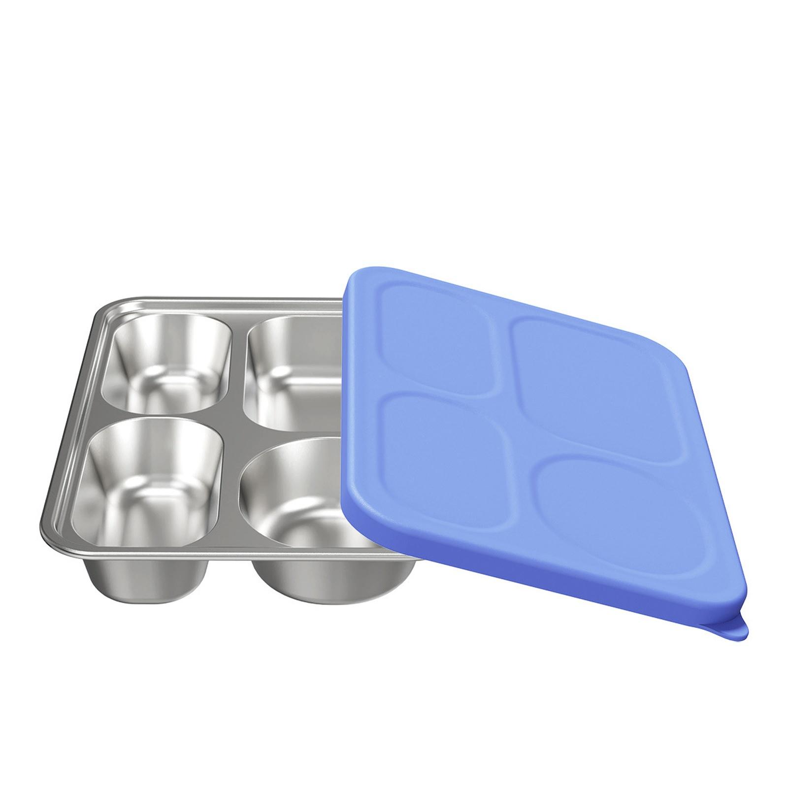Stainless Steel Divided Plate for Kids with Silicone Lid, 4-Compartment Baby Dinner Plate, Children Tableware one size синий