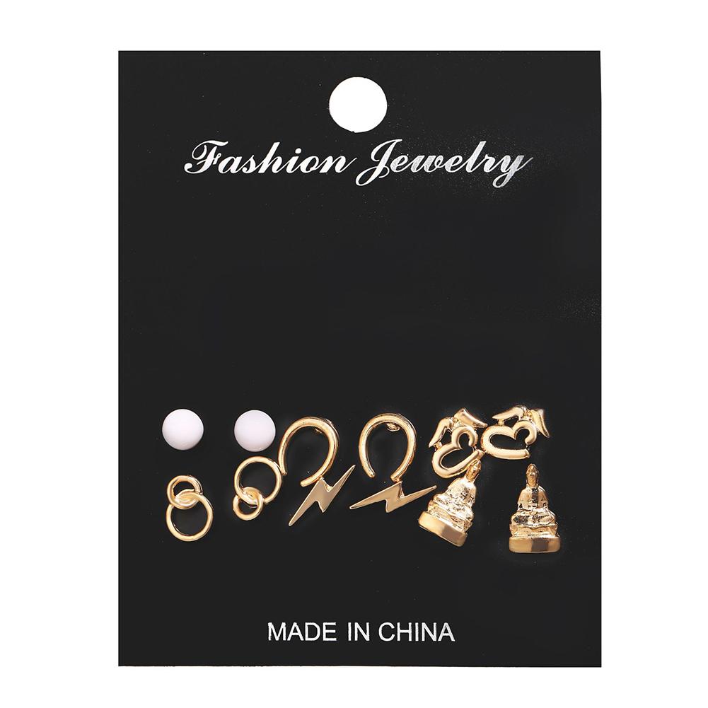 6 pairs/Set Simple Alloy Retro Shell Feather Fashion Earrings Set