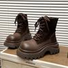 Platform Women's 2025 Autumn and Winter New Small Heightened Non-Slip Short Cylinder Boots Frosted Motorcycle Boots
